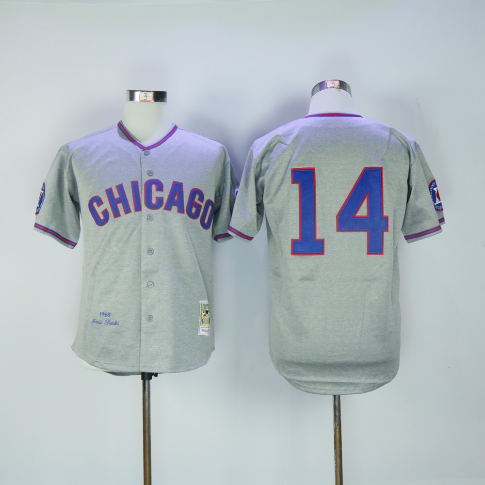 Men Chicago Cubs 14 Banks Grey Throwback 1968 MLB Jerseys